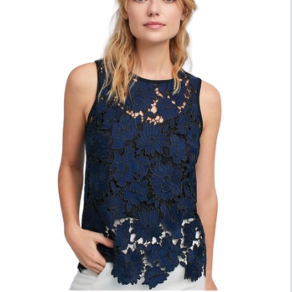 NWOT Anthropologie Postmark | Blue/Black Koria Embroidered Lace Sleeveless Top